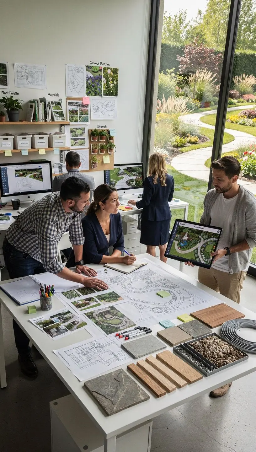 Elementos de hardscaping em design de paisagens.